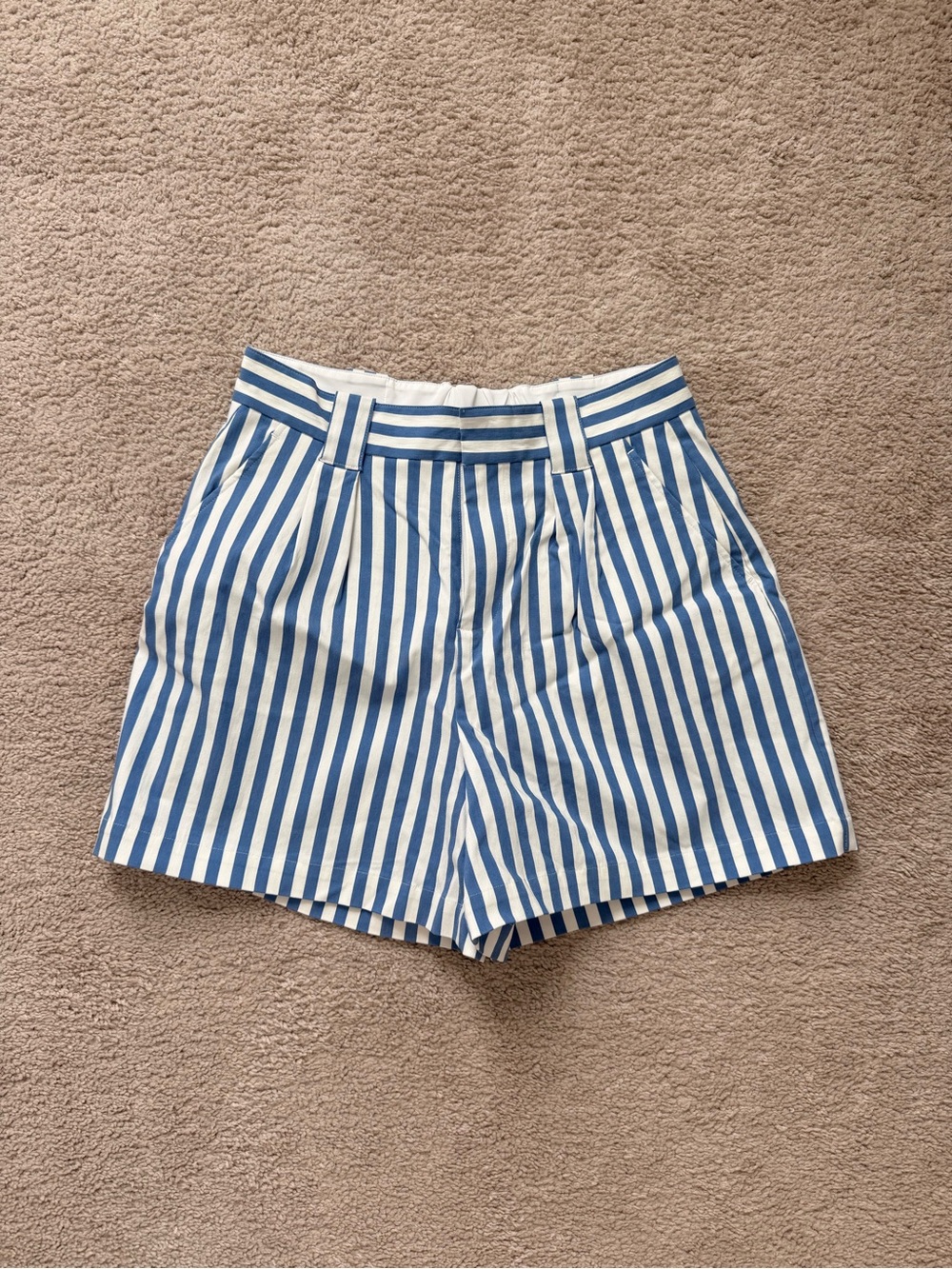 Tuckernuck Blue and White Vertical-Stripe High-Rise Shorts